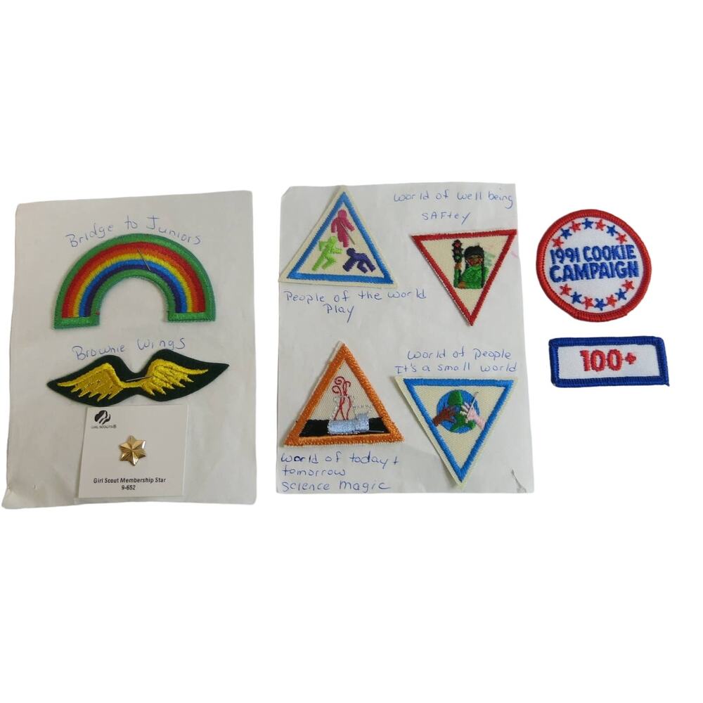 VINTAGE GIRL SCOUTS Merit Badges and Pin 9 Items 1980-90's New Never Sewn Patch